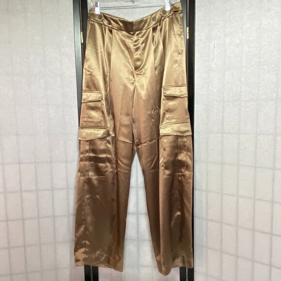 a new day Pants - A New Day High Rise Shimmer Satin Straight Wide Leg Cargo Pants Metallic NWT